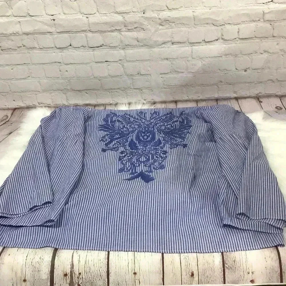 INC International Concepts Striped Embroidered Off-the-Shoulder Top Size 3X